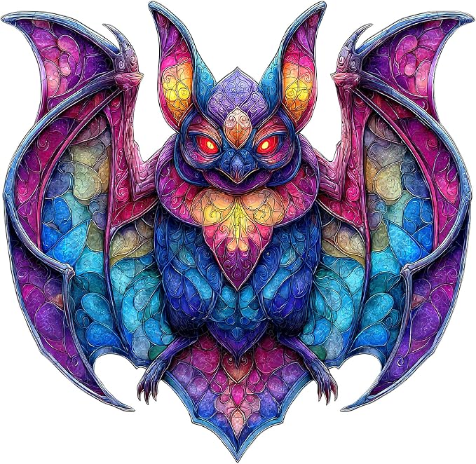 MEATRN Wooden Puzzles for Adults - Stained Glass Bat Wood Puzzles Adult, Unique Irregular Shape Animal Puzzle, Relaxing Family Game, Festival Decorative Gift for Kids, 198 Pcs, 11.4x11.1 in