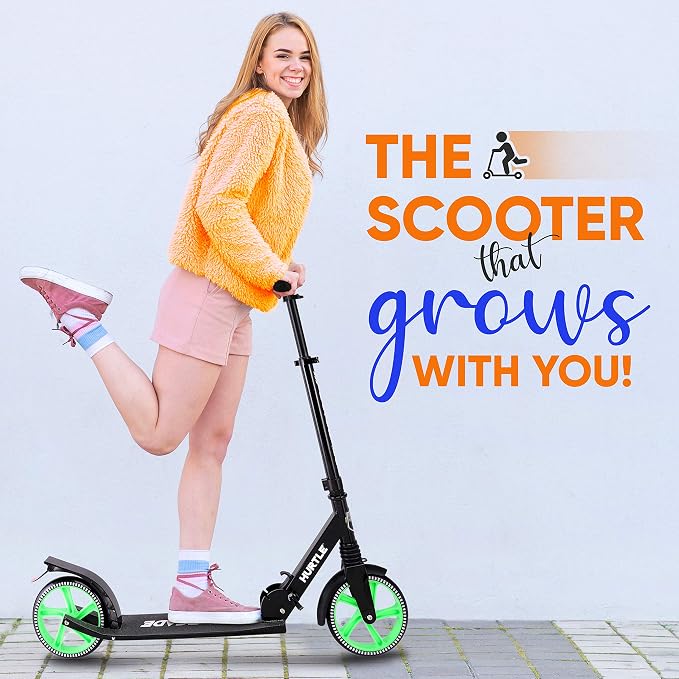 Hurtle Renegade Kick Scooter for Kids, Teenagers & Adults - 2-Wheel Folding Scooter with Adjustable T-Bar Handlebar - Alloy Anti-Slip Deck