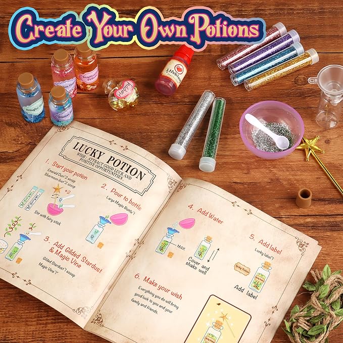 wookidel Fairy Magic Craft Kit for Kids with 20PCS Potion Bottles - Fairy Magical Potions Making Craft Kit - Gift for Christmas, Birthday, Creative Art Crafts Kits for Girls Boys 6 7 8 9 10 Year Old