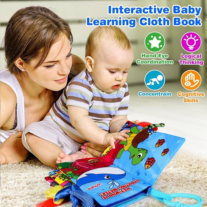Vanmor 2 Pack High Contrast Crinkle Baby Cloth Books 0-6 Months, Interactive Sensory Touch Feel Soft Busy Books for Infants, Tummy Time Car Seat Travel Essentials, Montessori Newborn Development Gift