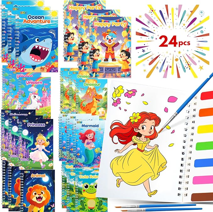 ZIZZ 24Packs Water Coloring Books -Kids Arts and Crafts for Kids 4-8, Party Favors Goodie Bags Stuffers for Kid, Easter Basket Stuffers for Toddlers, Birthday Christmas Easter Classroom Gifts Prizes