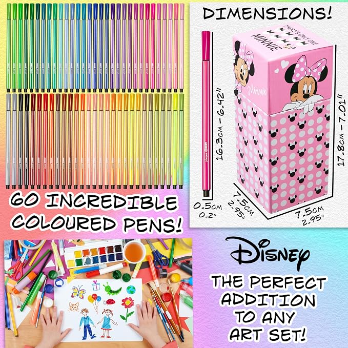 Disney Minnie Mouse Coloring Pens for Kids, 60Pcs Fine Tip Markers Art Supplies - Girls Gifts (Pink)