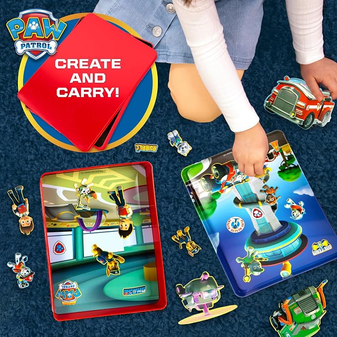 Paw Patrol Magnetic Playset, 75 Mix & Match Dress Up Magnets, 2-in-1 Storage Tin & Play Space, Fun Paw Patrol Toy for Kids 3 & Up, Great Travel Activity for Kids and Toddlers, Paw Patrol Activities