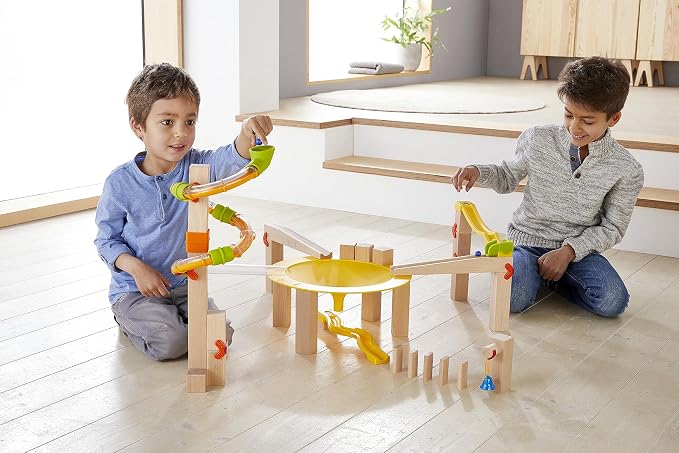 HABA Ball Track Basic Pack Funnel Jungle - Wooden Marble Run with Plastic Elements (Made in Germany)