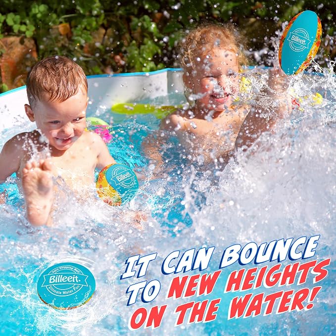 Billeeit 5Pcs Water Skipping Balls for Pool Play, Ocean Blue Splash Water Bouncing Balls with Portable Mesh Bag, Fun Beach Toys & Games for Kids 3+ 4-8-12 and Adults