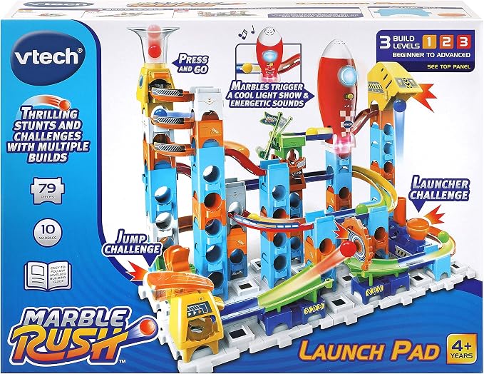 VTech Marble Rush Launch Pad, Construction Toys for Kids with 10 Marbles and 75 Building Pieces, Electronic Track Set for Boys & Girls, Colour-Coded Building Toy with Sound, 4 Years +, English Version