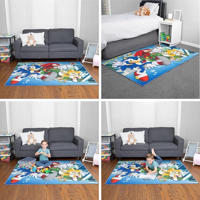 Franco Kids Room Non Slip Area Rug, 69 in x 52 in, Sonic The Hedgehog