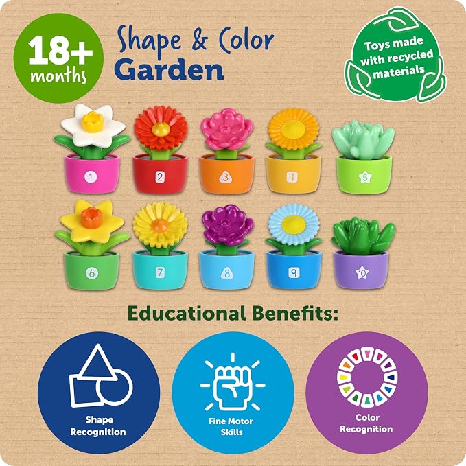 Learning Resources Shape & Color Garden - Montessori Toddler Toys, Sorting Sensory Toys, Kids Gardening Set, Flower Building Set, Preschool Learning Activities, Educational Montessori Toddler Gifts