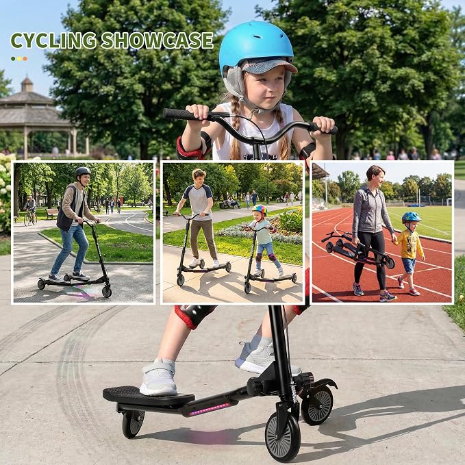 PHOEROS Upgraded Swing Wiggle Scooter,3 Wheels Drifiting Kick Scooter for Kids Ages 6-12,Teens&Adults,Youth Drifting Scooter with LED Light/4 Height Adjustable/Foldable Best Gift for Kids