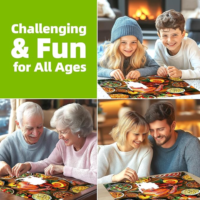 Delicious Dinner 500 Piece Food Puzzles for Adults, Fun Turkey Puzzles for Adults 500 Pieces with HD Print & Poster, 15" X 23" Dust Free Halloween Thanksgiving Christmas Family Games