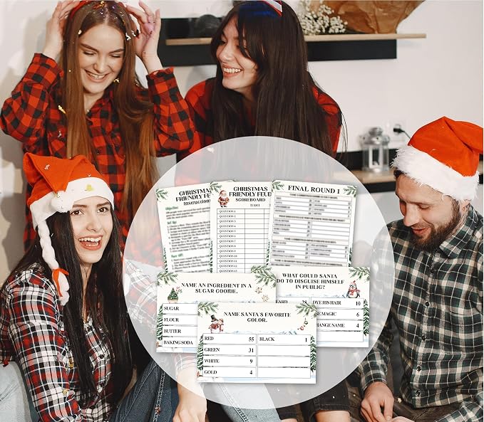 Christmas Friendly Feud Game, Holly Pine Tree Themed Party Game for Family, Winter Party Supplies and Activities Decorations, Holiday Trivia Games for Large Groups, 1 Pack(04)