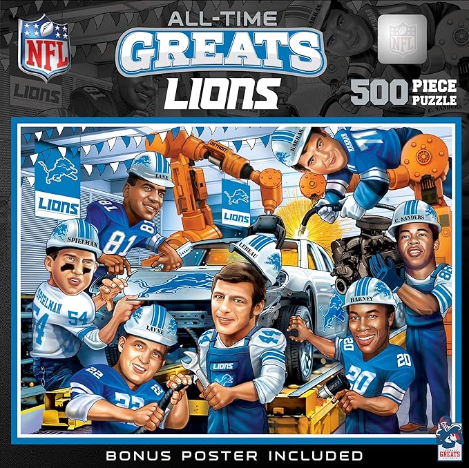 Masterpieces NFL Detroit Lions All-Time Greats Jigsaw Puzzle, 500 Pieces, 15"x21", Detroit Lions Collectibles & Memorabilia, Team Decor, for Adults & Teens Age 14+