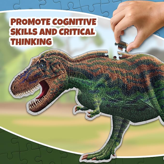 Tyrannosaurus Rex Dinosaur Jigsaw Puzzle | 100-Piece Double Sided Floor Puzzle with Glow-in-the-Dark Skeleton On Other Side | 4 FT Scientifically Accurate Dino Illustration | Educational Toy for Kids
