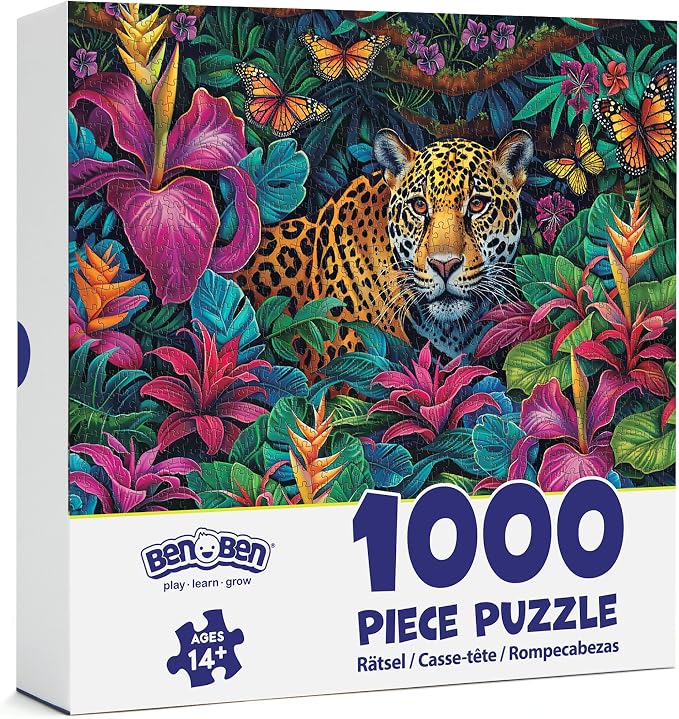 BenBen Puzzles for Adults 1000 Pieces, Jungle Leopard, Challenging Jigsaw Puzzle for Game Night Home Décor (27.5” x 19.7”)