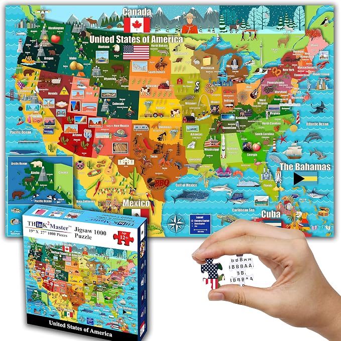 Think2Master Colorful United States Map 1000 Pieces Jigsaw Puzzle for 13+, Seniors, Adults & Families. Great Educational Gift for Interest in the USA Map. Size: 26.8” X 18.9”