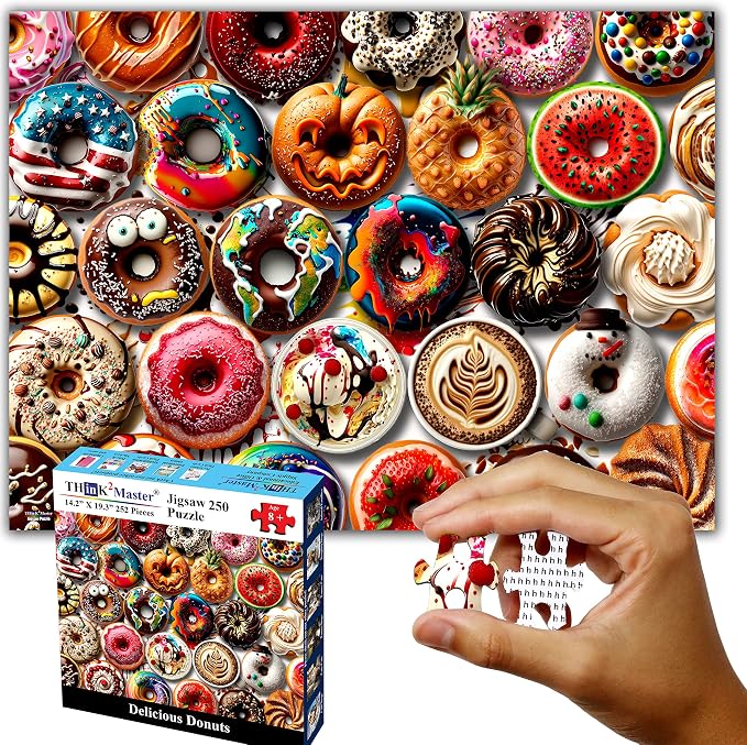 Think2Master Donuts 250 Pieces Jigsaw Puzzle. Perfect White Elephant Gag Gift. Fun Puzzle for Families. Great Gift for Adults and Teens. Size: 14.2” X 19.3”