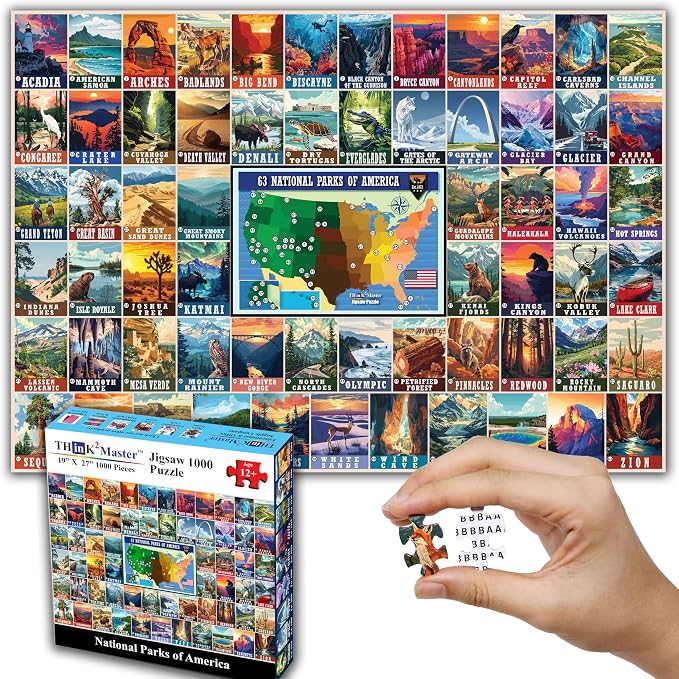 Think2Master Colorful Vintage USA National Parks 1000 Pieces Large Format Jigsaw Puzzle for Kids 13+, Teens, Adults & Families. Great Gift for People Interested in Traveling. Size: 26.8” X 18.9”
