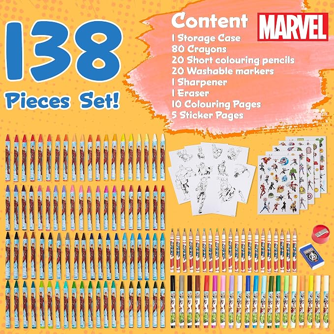Marvel Colored Pencils Art Supplies Kids Drawing Kit School Supplies Painting Kit Girls Drawing Pencils Art Kit Travel Case with Crayons Arts and Crafts for Kids 4-12 (Multi Avengers)