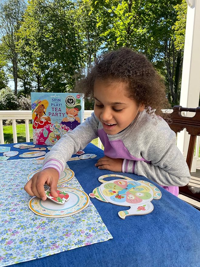 eeBoo Tea Party Spinner Game - Award Winning Social Skills & Patience Game, Screen-Free Fun for 2-4 Players, Kids Ages 3 and up