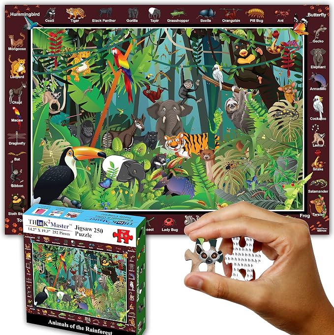 Think2Master Rainforest Jungle Animal 250 Pieces Jigsaw Puzzle for Adults & Seniors. Great Gift with Larger Pieces 14.2” X 19.3”