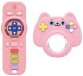 2 Pack Baby Rattles Teething Toy for Babies 3-6 Months, Teething Relief for Infant 6-24 Months, Silicone Teethers TV Remote Boys and Girls Sensory Toy