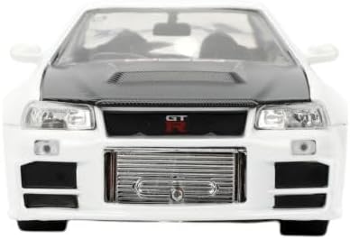 Jada Toys JDM Tuners 1:24 Die-Cast 2002 Nissan Skyline GT-R (R34), Opening Doors, Detailed Interior, Rubber Tires, Collectible for Ages 8+(Glossy White)