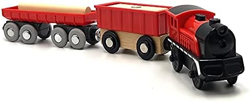 Battery Operated Cargo Train for Wooden Train Track Set Toys for Toddlers 3 4 5 Year Old Boys Kids Magnetic Couplings Construction site Fram Harbor Vehicle (Without Battery)