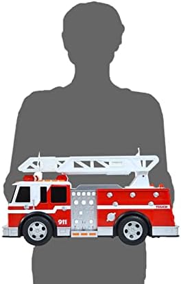 Sunny Days Entertainment Maxx Action 12’’ Large Fire Truck – Lights and Sounds Vehicle with Extendable Ladder | Motorized Drive and Soft Grip Tires | Red Firetruck Toys for Kids 3-8