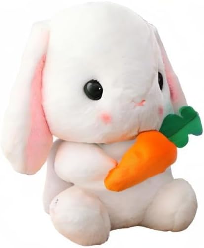 HOUPU Soft Toy - Sitting Lop Eared Rabbit, Easter White Rabbit Stuffed Bunny Animal with Carrot Soft Lovely Realistic Long-Eared Standing Pink Plush Toys (White-Carrot,12.5in/32cm)