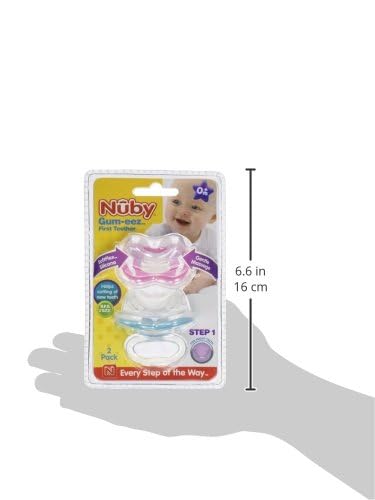 Nuby Gum-EEZ Baby Teethers - 2 Pack - Soothing Bristles, Easy Grip Handle & Hygienic Cover - Silicone Teethers for Babies - 3+ Months - Neutral - 100% Silicone