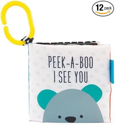 Sassy Peek-a-Boo Activity Book with Attachable Link for On-The-Go Travel,Sensory Play,Black & White,Ages 0+ Months,(Pack of 12)