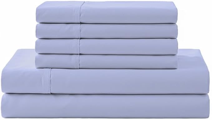 Linen Home 6 Piece Full Cotton Sheet Set, 100% Cotton Percale, 4 Pillowcases, Deep Pocket with All Around Elastic Sheet, Crisp Breathable Bedding, Hotel Luxury, Long-Staple Combed Cotton, Baby Blue