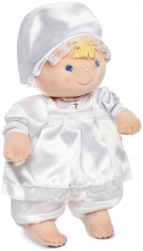 Genius Baby Toys Baptism Gift Baby Doll, Christening Doll in White Satin Dress, 12", Soft Plush, Gift-Ready Packaging, Catholic Baby Toy, Nontoxic, Baby Girls & Boys