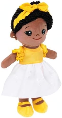 OUOZZZ 12.6" Soft Black Baby Doll - Toys for 1 Year Old Girl Gifts, African American Baby Dolls Birthday Gifts for 1 Year Old Girl Plush Toys Gift for Toddler Kids Yellow Bow-tie