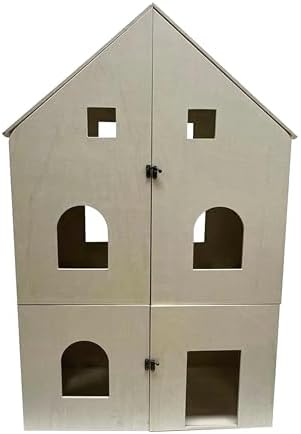 Make Market DIY Two-Story Dollhouse Kit, Unfinished Plywood Assembly Project, Natural, 36" Height, 22-Piece Set