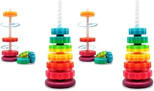 LUCKFUTURE Educational Spinning Stacking Toys, Rainbow Stacking Rings Baby Toy, Montessori Sensory Learning Toy for Girls and Boys Toddlers Toys for 1-3 Year Old (Pack of 2)