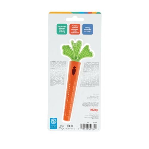 Nuby Silicone Carrot Tube Teether - Baby Teething Toy - Massaging Bristles for Sore Gums - 3+ Months - Easter Basket Stuffer