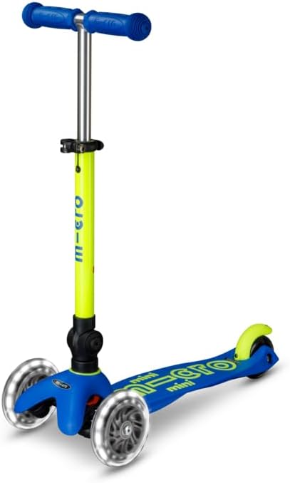 Micro Kickboard | Mini Foldable LED Kids Scooter for Ages 2-5 | Children up to 110 lbs | 3 Wheel Lean-to-Steer Design | Adjustable T Bar | Smooth Ride, Motion-Activated PU LED Wheels | Swiss Design
