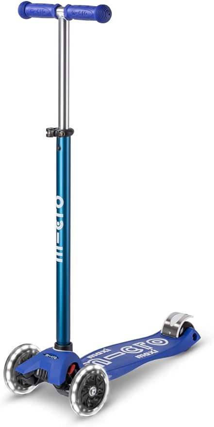 Micro Kickboard | Maxi LED Kids Scooter for Ages 5-12 | Children up to 110 lbs | 3 Wheel Lean-to-Steer Design | Adjustable T Bar | Smooth Ride, Motion Activated PU LED Wheels | Swiss Design