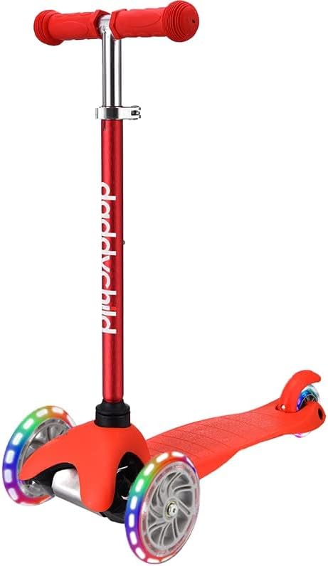 3-Wheel Kick Scooter for Kids Ages 3-8 Lean-to-Steer Toddler Scooter with Extra Wide Light Up Wheels, 4 Adjustable Heights, Foldable Scooters for Boys & Girls, Max Weight 110lbs
