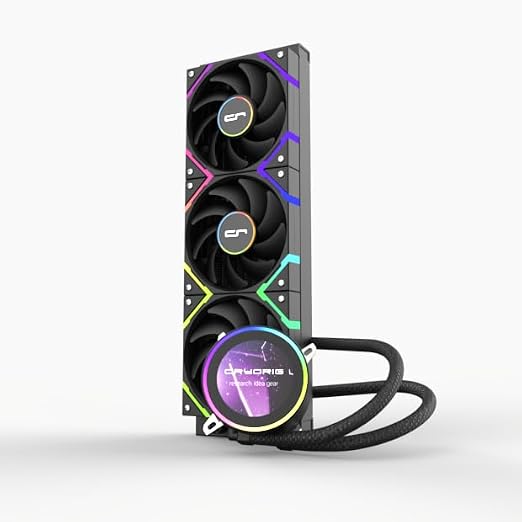 CRYORIG CRYO 360 Black AIO Liuquid Cooler, 2.8-inch LCD Display, 360mm ARGB Water Cooling, High-Performance Pressure Fan, Compatible with AM4/AM5, LGA115X/1200/1700/1851