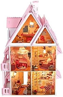 NWFashion Children's 17" 2 Floors with Furnitures Lights DIY Kits Assemble Miniature Wooden Dollhouse(Sunshine Alice)