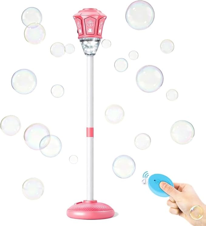 Automatic Bubble Machine - 2026 Adjustable Height Standing Bubble Blower with LED Lights & Music, Electric Bubble Maker for Birthday Party Wedding Outdoor Indoor Activities (Pink)