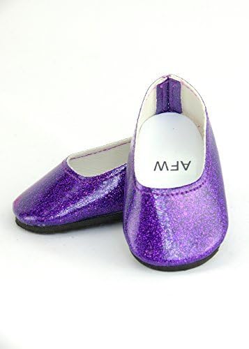 American Fashion World Pink and Purple Glitter Flats for 18-Inch Dolls | 2 Pack | Premium Quality & Trendy Design | Dolls Shoes | Shoe Fashion for Dolls for Popular Brands