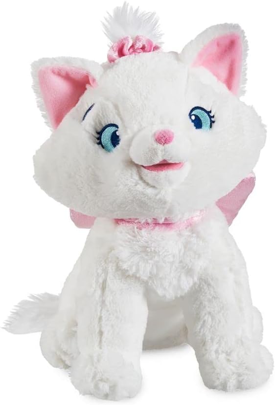 Disney Store Official Marie Medium Soft Toy for Kids, Cuddly Character with Fuzzy Texture and Embroidered Details, Pink Bow, Disney Plushy Suitable for All Ages