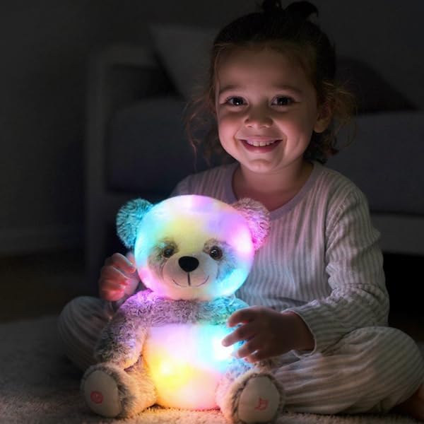 Light-up Singing Plush Panda LED Musical Stuffed Animal Adjustable Volume Lullaby Plushies Birthday Christmas Toy Gifts for Kids Toddler Girls, 13"