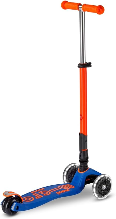 Micro Kickboard | Maxi Foldable LED Kids Scooter for Ages 5-12 | Children up to 110 lbs | 3 Wheel Lean-to-Steer Design | Adjustable T Bar | Smooth Ride, Motion Activated PU LED Wheels | Swiss Design