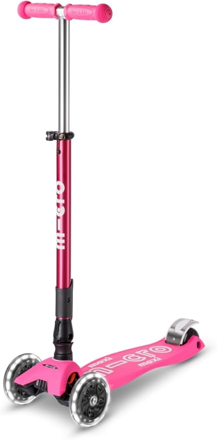 Micro Kickboard | Maxi Foldable LED Kids Scooter for Ages 5-12 | Children up to 110 lbs | 3 Wheel Lean-to-Steer Design | Adjustable T Bar | Smooth Ride, Motion Activated PU LED Wheels | Swiss Design