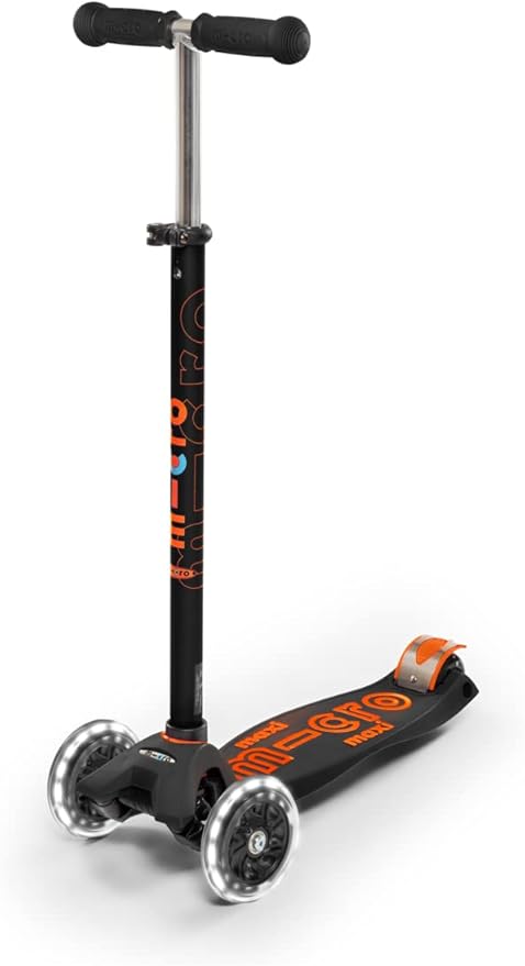 Micro Kickboard | Maxi LED Kids Scooter for Ages 5-12 | Children up to 110 lbs | 3 Wheel Lean-to-Steer Design | Adjustable T Bar | Smooth Ride, Motion Activated PU LED Wheels | Swiss Design
