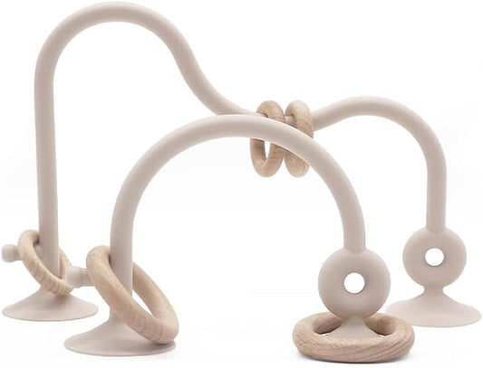High Chair Toys with Suction Cups for Infant Toddlers Silicone Suction Cup Montessori Educational Teething Toy for Babies Ages 0-6 M+ Baby Teething Toys for 6 to 12 Months(Beige)